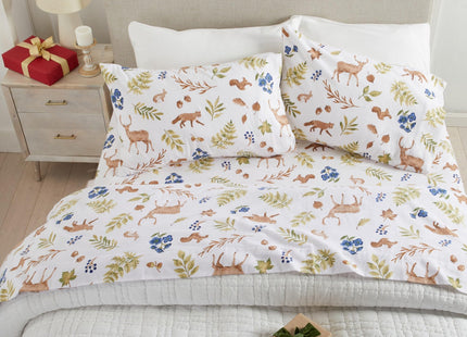 Market & Place 100% Cotton Queen Flannel Sheet Set | 4 Piece Deep Pocket Novelty Cozy Winter Bed Sheets | Double Brushed for Extra Softness & Comfort | Alpine Collection (Queen, Woodland Forest)