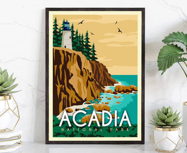 Acadia National Park Travel Poster Print, Maine Acadia National Park, Maine Retro Travel Poster, Retro Travel Poster - 12x18