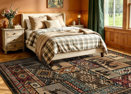 HOMORE Rustic Cabin Area Rug 5x7,Western Rugs for Living Room Bedroom,Brown