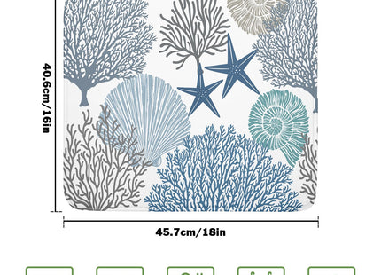 Summer Coastal Dish Drying Mats for Kitchen Counter 16x18 Inch Sea Shells Starfish Drying Mat High Absorbent Reversible Kitchen Mat Blue Coral Ocean Themed Dishes Pad for Countertop Tableware Decor