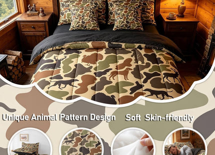 Feelyou Camo Deer Bear Comforter Set Queen Size Kids Boys Girls
