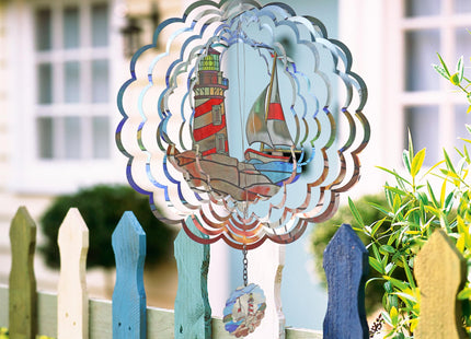YNGFIL Lighthouse 3D Wind Spinner Kinetic Metal Art Hanging Wind Spinner Outdoor Decoration Ocean Ornaments Decor for Yard and Garden