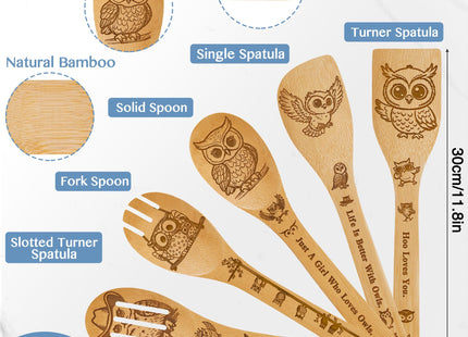 Owl Gifts for Women,8pcs Owl Bamboo Cooking Utensil Spoons with Apron Oven Mitt Potholder,Personalized owl Gift for Mom,Housewarming Kitchen Decor,Easter,Birthday,Mother's Day