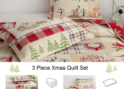 Hailea Christmas Bedspread Coverlet Twin Size Christmas Quilt Elk Snowman Bedding Set Lightweight Reversible Aqua Beige Red Plaid Quilt Bedspread Xmas Lodge Coverlet Snowflake Elk Xmas Tree Decor