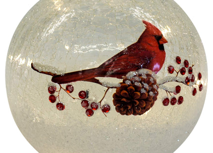 Cardinal on Pinecone Crackle Glass LED Light Globe, 6 in