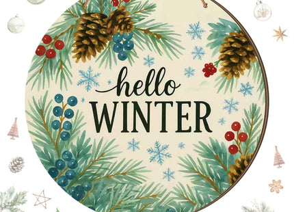 Thyle Hello Winter Sign 12'' Winter Front Door Decor Wooden Wall Hanging