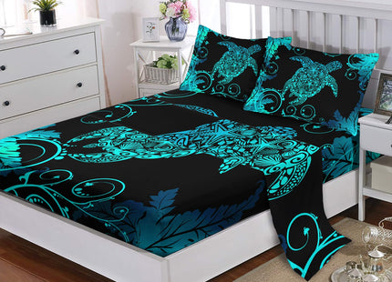Nttopship Black Sea Turtle 4 Pieces Bed Sheet Sets Queen Size Sea Turtle Bedding Sets with 16" Deep Pockets Oceans and Starfish Bedroom Decor,Bedding Set 4 PCS(1 Fitted+1 Flat+2 Pillowcases)