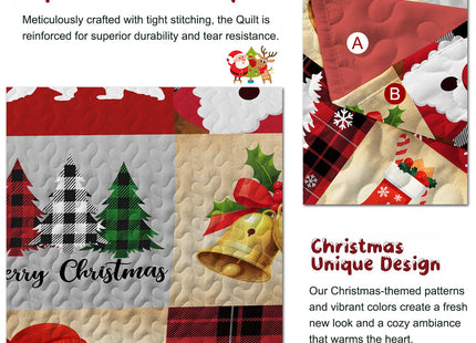 Merry Christmas Patchwork Quilt Set King- Santa Claus Bear Deer Tree Snowflakes Checkered Holiday Bedding Set - Soft Microfiber Lightweight Comforter Coverlet Bedspread(Snowman Santa, King(90"x104"))