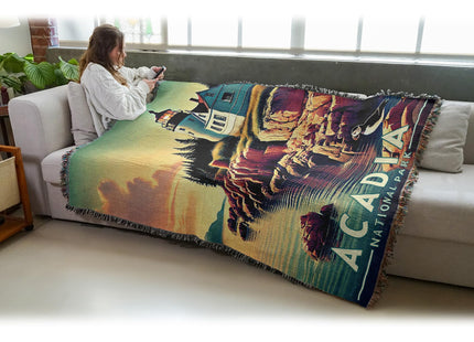 Pure Country Weavers Acadia National Park Blanket - Gift Cotton Tapestry Throw - Made in The USA - 72" x 54"