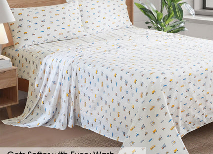 Ivellow Twin Sheet Set 100% Natural Cotton Sheets Soft Breathable Durable Lightweight Crispy Percale Twin Bed Sheets 16" Deep Pocket Elk Forest Patterned Sheets Kids Twin Bedding Dorm Essentials