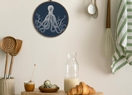 XNXLDYLH Moody Coastal Navy Blue Octopus Goth Round Framed Wall Art Decor