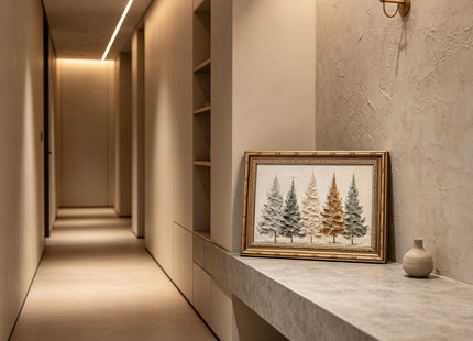 Vintage Gold Framed Christmas Tree Wall Art, 3D Textured Pine Tree Print
