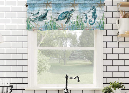 Sea Turtle Valances for Windows, Nautical Shark Valance Curtains, Coastal Marine Life Kitchen Curtains, Bathroom Curtains Window 54x18 Short Curtains, Kitchen Window Curtains Over Sink, Cafe Curtains