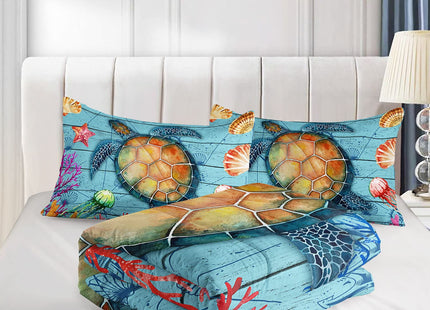 Datura Home Sea Turtle Ocean Beach Comforter Set - Printed Pattern Bedding With 1 Comforter and 2 Pillowcases for Boys Bedroom All Season (Twin)