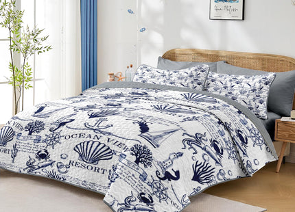 Pamnest Queen Quilt Set, 3 Pieces Nautical Beach Bedding, Bedspread