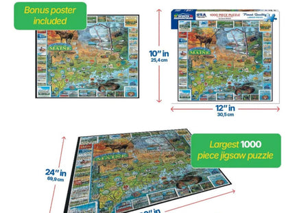 White Mountain 1000 Piece Jigsaw Puzzle State Landmarks Map, Best Of Maine