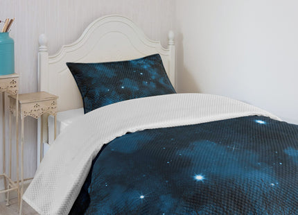Lunarable Night Sky Bedspread, Spooky View Through Forest Branches Trees Foggy Sky with Stars, Decorative Quilted 2 Piece Coverlet Set with Pillow Sham, Twin Size, Sky Blue