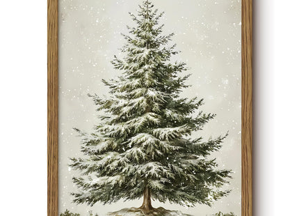 Vintage Snowy Christmas Tree Wall Art Framed Pine Tree Prints 12x16 Inch