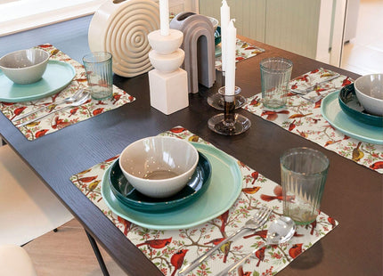 Red Cardinal Linen Placemats Set of 4, Washable Non-Slip Heat-Resistant Bird Berry Printed Table Mats for Kitchen Dining Table, Gift for Bird Lovers, Nature & Christmas Enthusiasts, Kitchen Home Decor