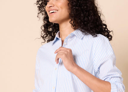 Amazon Essentials Women's Regular-Fit Long-Sleeve Button-Down Cotton Poplin Shirt, Business Casual, French Blue White Stripe, Large