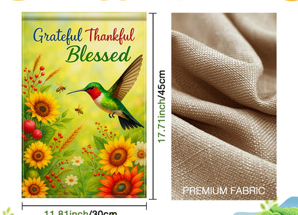 BlissYard Grateful Thankful Blessed Hummingbird Flag 12x18" Burlap