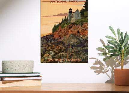 Lantern Press 10x15 Inch Wood Sign, Ready to Hang Wall Decor, Acadia National Park, Maine, Bass Harbor Lighthouse