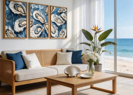 IARTTOP Oyster Wall Art Blue Seashell Wall Decor Seafood Oysters Artwork