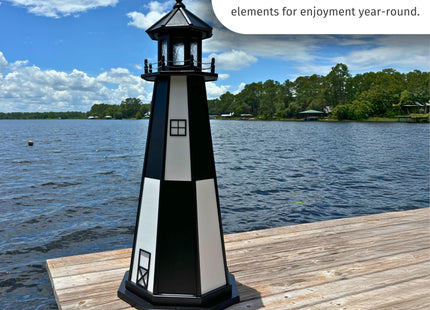 DutchCrafters Decorative Wooden Lighthouse, Standard Light Bulb, Cape Henry Style - Amish Made in USA (Green/White, 4 Foot)