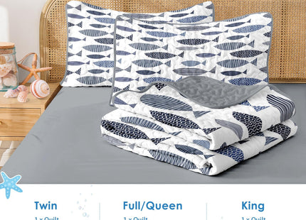 Pamnest Queen Quilt Set, 3 Pieces Coastal Fish Bedding, Bedspread