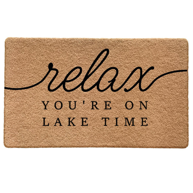 Qabliqo Lake House Decor Door Mat, Relax You're on Lake Time Doormat for Front Door Indoor Outdoor Entrance Porch, Nautical Welcome Mats Doormat Outside, 17x30 Inches