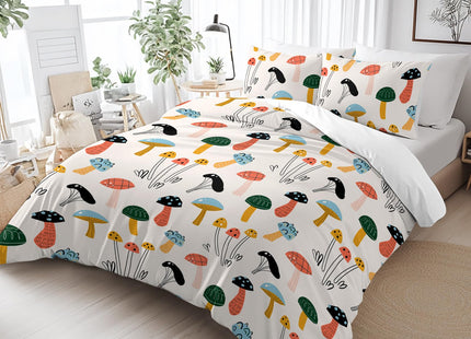 SOULZZZ Forest Mushroom Duvet Cover Set Queen - Comfortable Super Soft Natural Leaf Insect Snail Mushroom Bed Set for Girls Boys - Mushroom Decor Gifts for Women