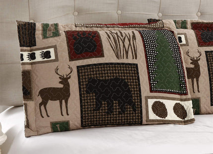 3-Piece Moose Pine Tree Reversible Quilt Set, Rustic Home Lodge Red Boat Black Bear Paws Eagle The Wilds Quilted Bedspread Coverlet Bedding Set, Lightweight Breathable for All Season (King, Red Boat)
