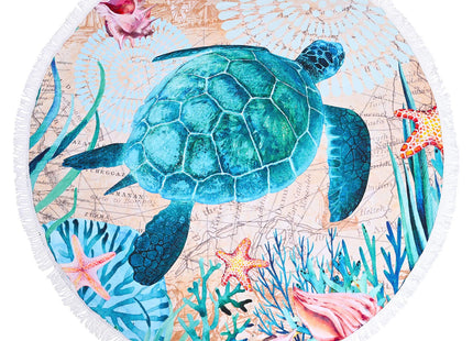 LIVILAN Sea Turtle Round Beach Towel, Microfiber, 59" Diameter, Quick Dry, Sand Free, Ocean Sea Turtle Gifts