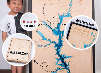 Personalized 3D Wood Map - Lake Depth Map Art - -Layer Handcraft Nautical Decor - Rustic Wall Art for Lake House, Cabin - Gifts for 5th Anniversary, Father’s Day, Christmas, Housewarming