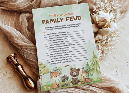 50 Baby Shower Family Feud Game Cards, Woodland Baby Shower Games Activity for Girl or Boy, Gender Neutral, Woodland Theme
