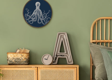 XNXLDYLH Moody Coastal Navy Blue Octopus Goth Round Framed Wall Art Decor
