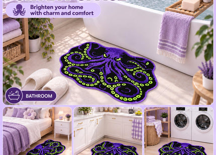 LSYESDLA Cool Purple Octopus Bathroom Rug, Soft Plush Animal Tufted Bath Mat, Non-Slip & Machine Washable, Absorbent Quick Dry Floor Door Mat Home Decor for Shower, Tub and Sink