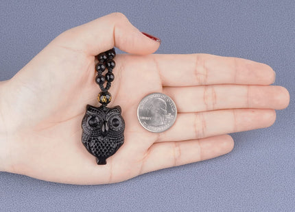 ASGIFT Cute Owl Necklace Black Obsidian Owl Animal Protection Pendant with Adjustable Bead Chain Good Luck Owl Necklace Jewelry Gift for Women Men