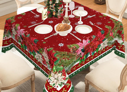 pahhjsa Red Square Christmas Tablecloth 60x60 Inch, Waterproof Washable Fabric Polyester Holly Poinsettia Flowers Christmas Table Cloths Square Xmas Holiday Tablecloths