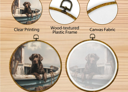 Hiuwevt Nautical Labrador Retriever Round Wall Art Decor, Chocolate Lab Gift Framed Canvas Prints, Coastal Nautical Lab Dog Round Wall Hanging Decor for Home Bedroom Room Decorations, 10x10 Inches