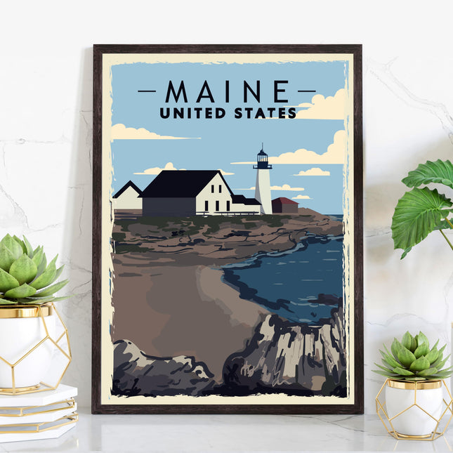 Pera Print Retro Style Travel Poster, Maine, Vintage Rustic Poster Print, Home Office Wall Decoration, Maine State Map Poster - 8 * 10 Inches