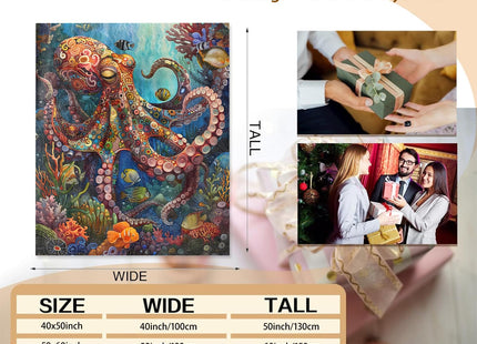 Mounidso Octopus Blanket, Octopus Theme Flannel Blanket Gifts for Women, Soft Warm Lightweight Octopus Blankets for Living Room Home Sofa Travel Decor 50" x 60"