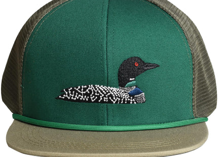 EDTREK Outdoorsman Pro Trucker Breathable Mesh Performance Cap - Flat Brim Snapback Hat (Common Loon - Green Wood Ash)