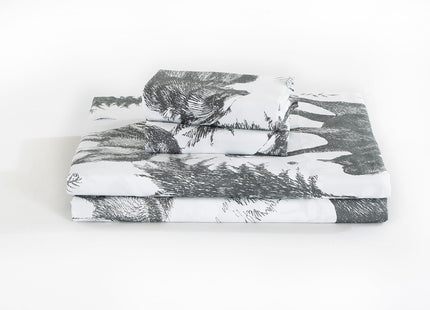 Chezmoi Collection 3-Piece Lodge Sheet Set Twin XL Size - White Gray Black Grizzly Bear Wolves Moose Pine Tree Mountain Printed Brushed Microfiber Lightweight Breathable Deep Pocket Bed Sheets