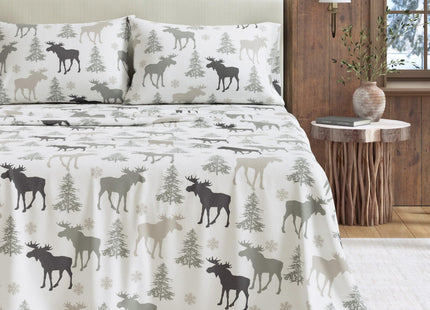 Great Bay Home Flannel Sheet Set Full Size - 100% Turkish Cotton, Double-Brushed, Lodge-Printed Bed Sheets - Ultra-Soft, Cozy, 4-Piece Bedding Set (Moose)