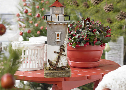 Waroom Home Rustic Wood Lighthouse Decor with Light Tabletop Nautical Decor, Wooden Decoration Beach Themed Coastal for Mediterranean 11.4H inch