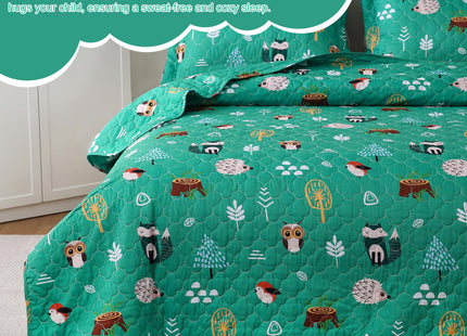 CIMVI Green Forest Animals Themed Quilt Set Twin Size for Boys,2 Pieces