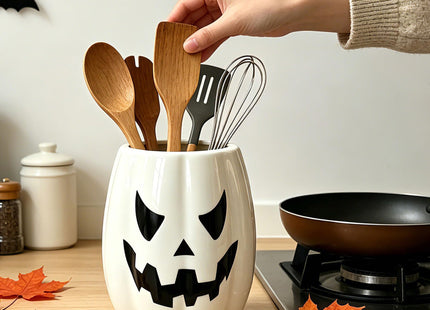 pinata Halloween Kitchen Decor, Ceramic Halloween Pumpkin Utensil Holder