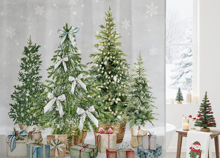 Mocsicka Watercolor Pine Tree Christmas Shower Curtain for Bathroom 71x71in