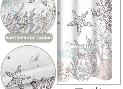 TWLSNCD No Hook Shower Curtain and Liner Set, Beach Coastal Design